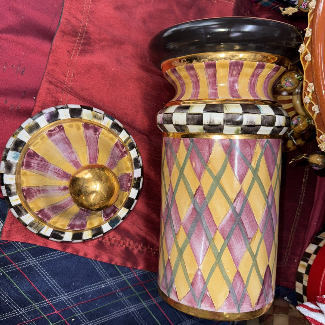 MacKenzie Childs Column Canister Argyle Collection 17" 2010 Retired