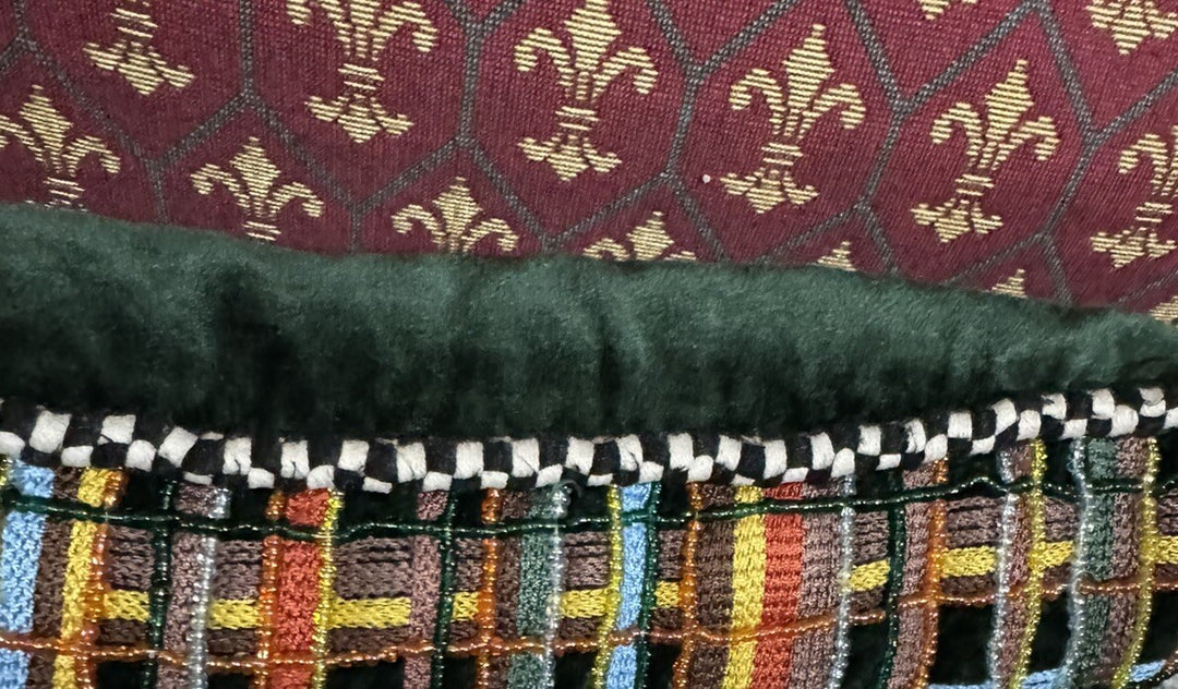 Mackenzie Childs Retired  Beaded  Inverness  Plaid  Pillow 13” Square  Excel