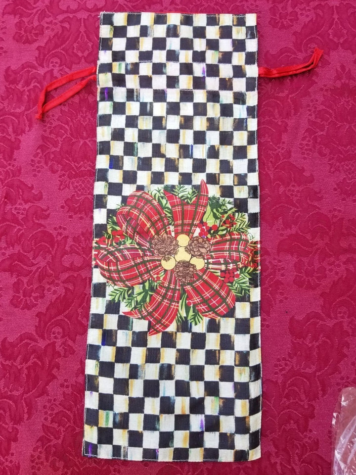 Mackenzie Childs Evergreen COURTLY CHECK WINE BAG  NIP 16.5"x6"