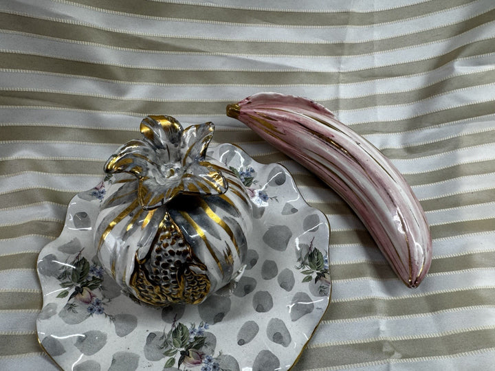 Italian Ceramic Silver painted pomegranate Life Sized- Goes With Mackenzie Child