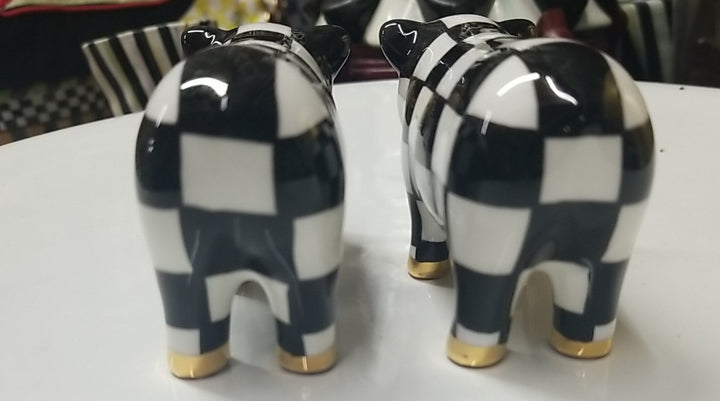 MACKENZIE-CHILDS Courtly Check PIG SALT AND PEPPER Shaker SET NEW in BOX