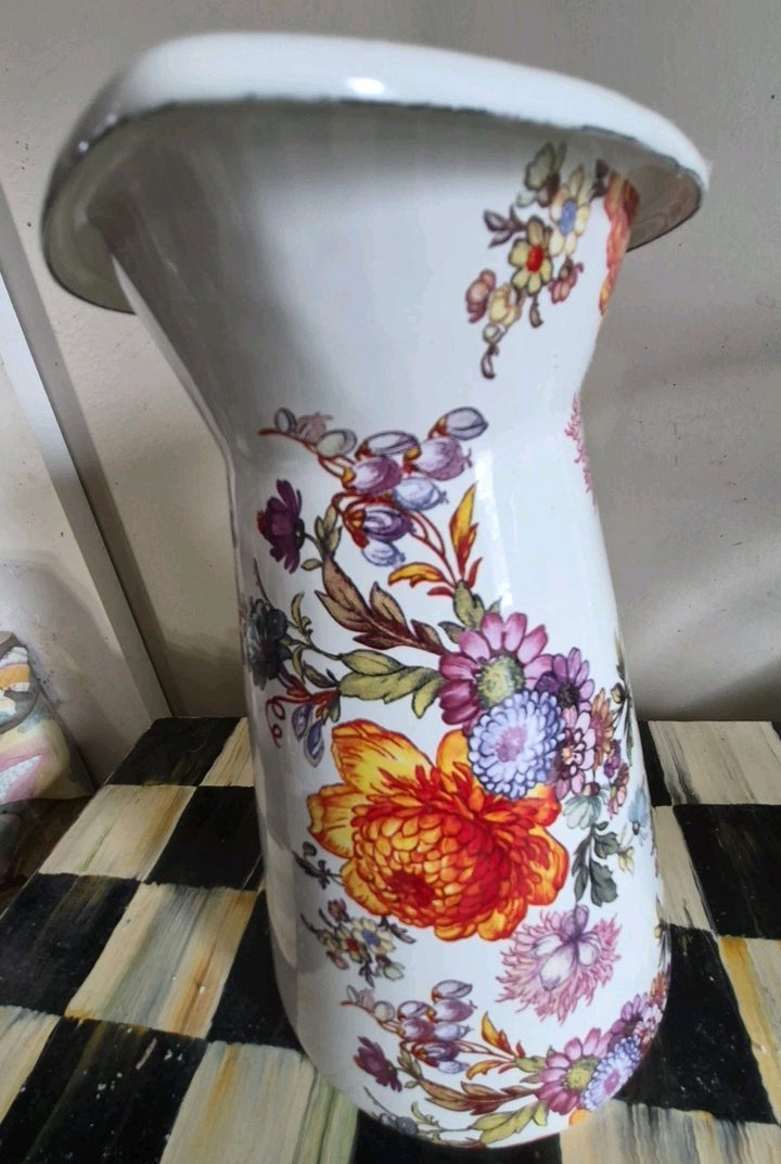 MacKenzie Childs Practical Pitcher Metal White Flower Market SMALL 8.5" TALL