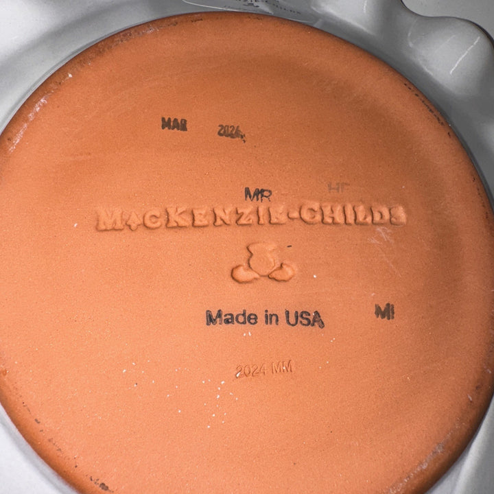 9” Mackenzie Childs Fluted Rosy CheckPink Salad Ceramic  With Gold