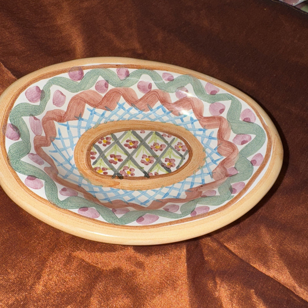 MacKenzie Childs Taylor Heather  Small Oval  Soap Dish 6.25" Ceramic-1999