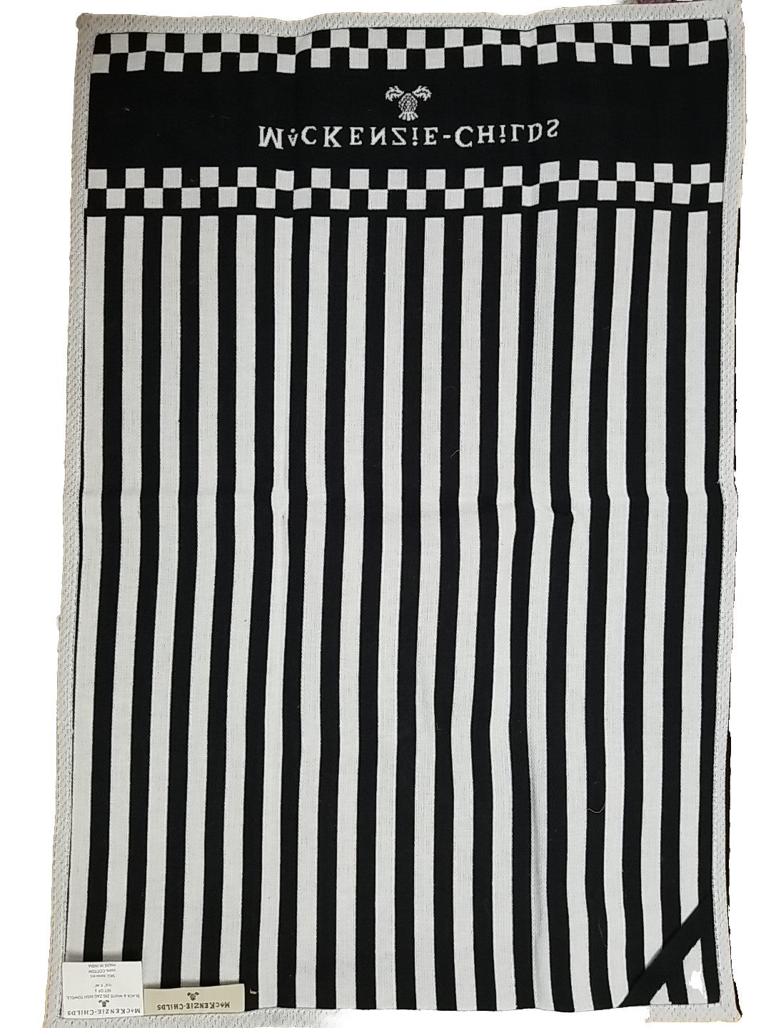 MACKENZiE-CHiLDS BLACK & WHITE Stripe zig zag DISH TOWEL – NEW