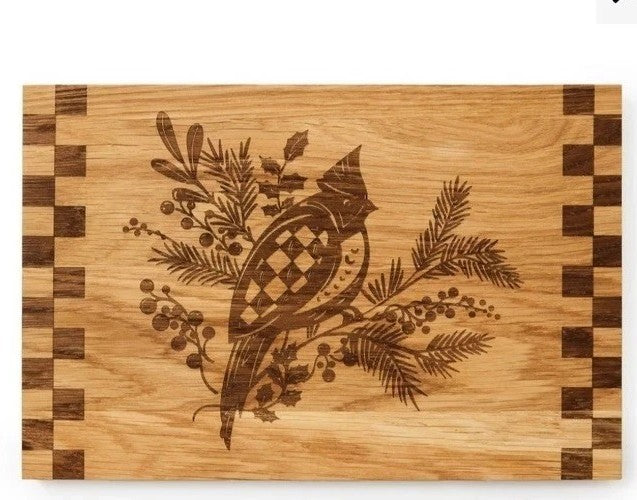 Mackenzie Childs Oak Laser Etched Wood Serving Tray Cardinal 12" x 8" x 0.75" P2