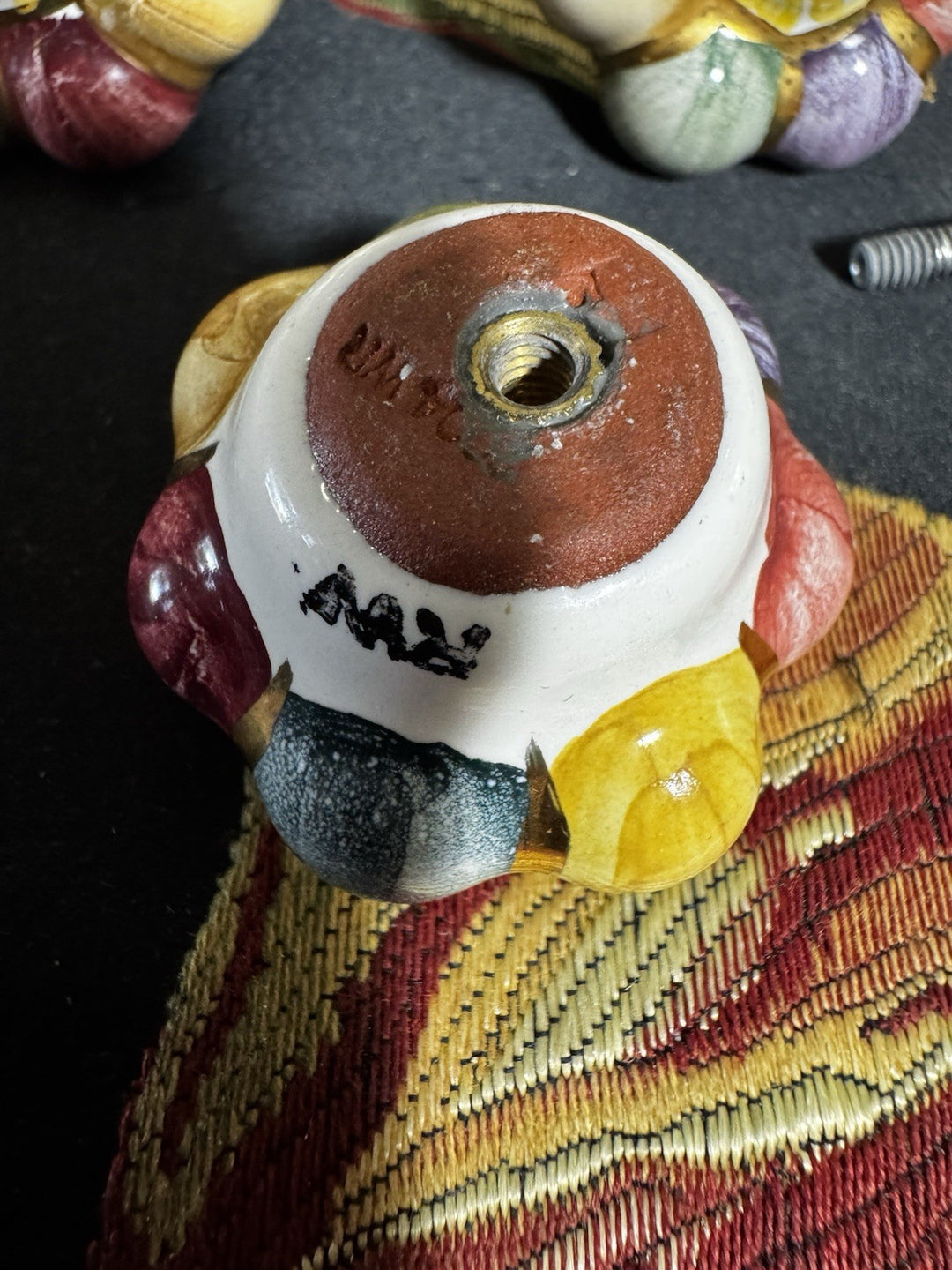 Mackenzie Childs 1.75” Majolica Rosie Posie Knob Pull With Hardware