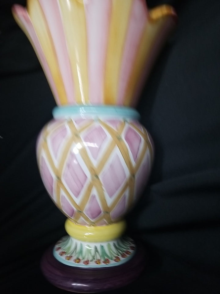 Mackenzie Childs Ceramic Odd Fellows  Great Vase- New- Made In Aurora
