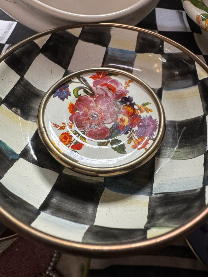 MacKenzie Childs  While Flower Market  Enamel Plate Magnet - 2” - One Magnet
