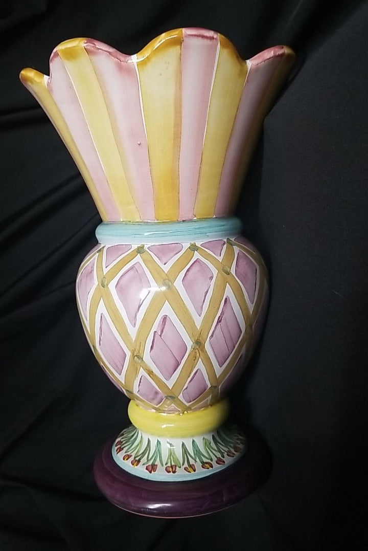 Mackenzie Childs Ceramic Odd Fellows  Great Vase- New- Made In Aurora