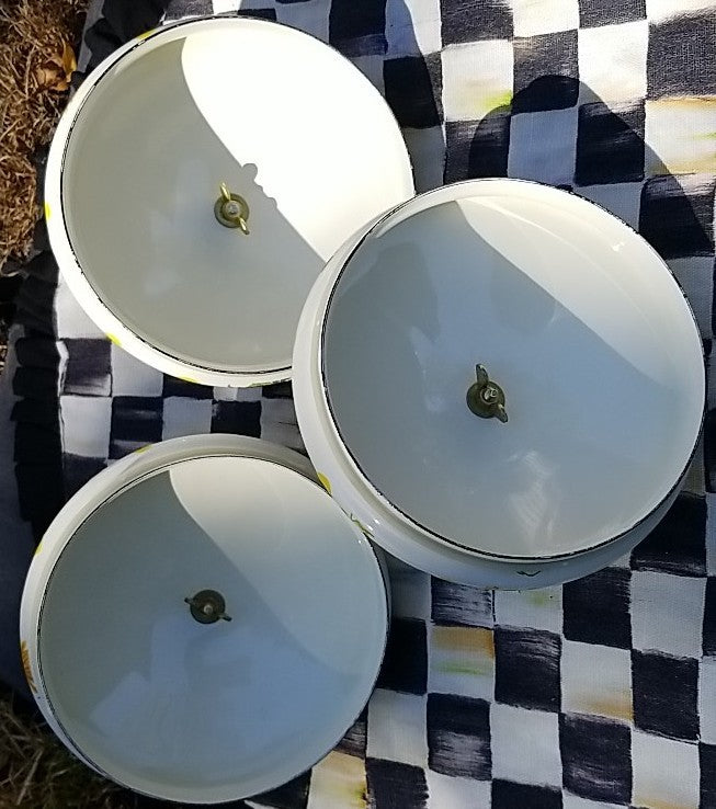 MacKenzie Childs Buttercup Canisters Set of 3, Retired Pattern, Lidded. S M L