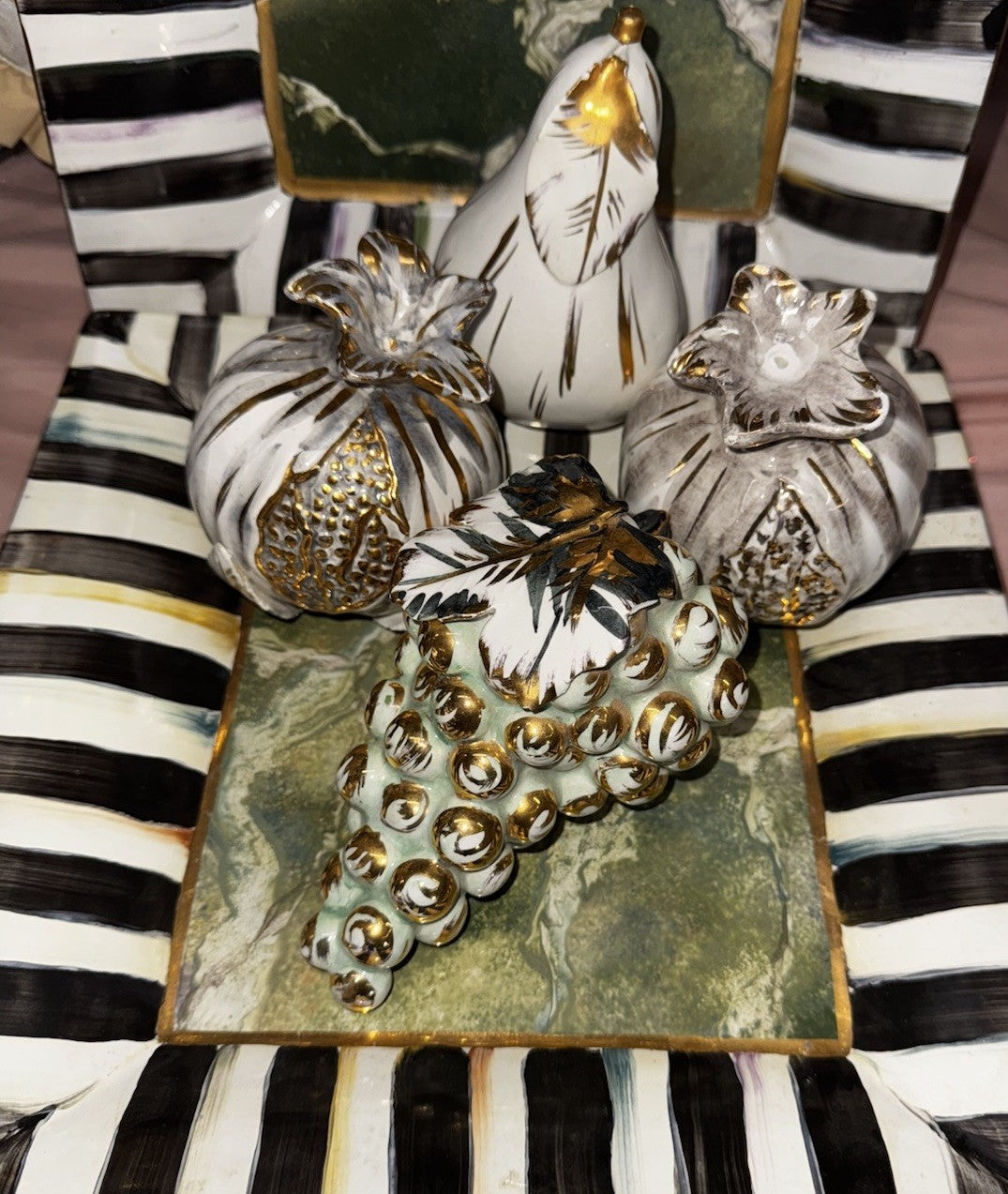 Italian Ceramic Silver painted pomegranate Life Sized- Goes With Mackenzie Child