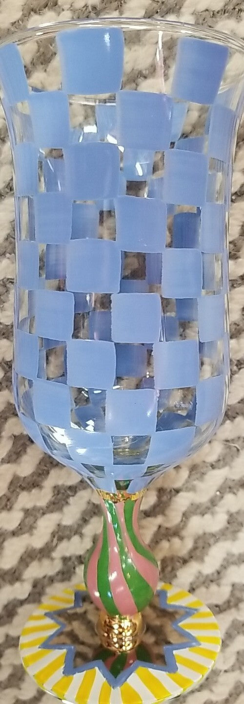 Mackenzie Circus Glass Water Goblets Childs Blue Checkered Collection