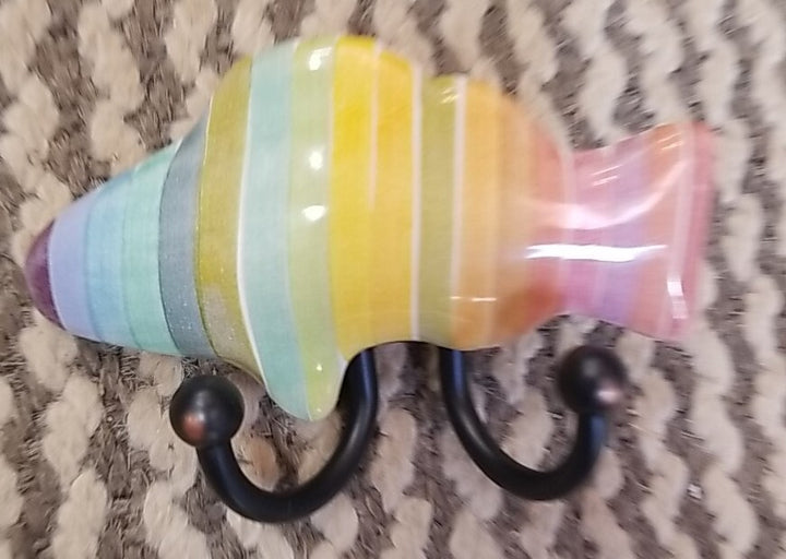 Mackenzie Childs Fish Rainbow 2 Hook Left Facing 2.5" wide, 4.5" long, 1" tall
