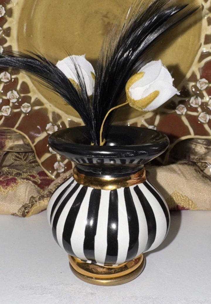 Mackenzie Childs COURTLY STRIPE Made in Aurora Majolica Pottery BUD VASE FINIAL