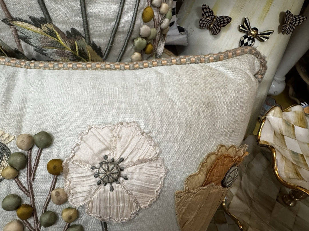 MACKENZIE-CHILDS Parchment Lumbar Linen And Silk  POPPY FIELD PILLOW- Read