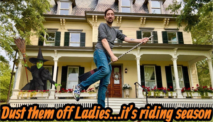 MACKENZIE CHILDS Courtly Check Full Sized Broom “it’s Riding Season” 56” Long