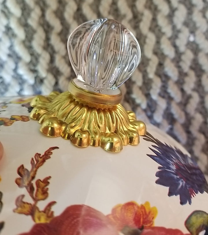 MacKenzie Childs  Cookie Jar with White Flower Market Enamel Lid - New