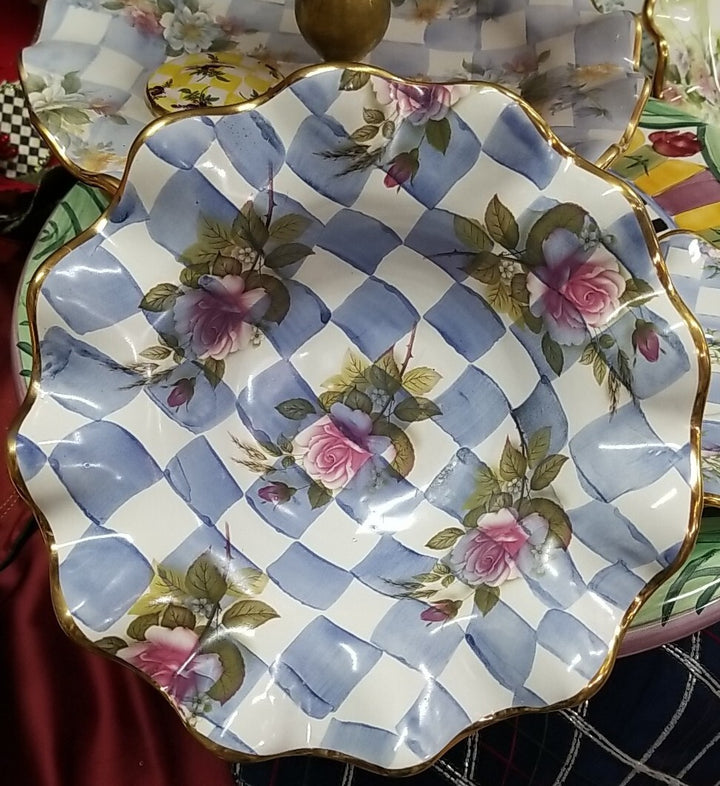 Mackenzie Childs Blue Honeymoon  Fluted  Breakfast bowl 8.5” Ceramic