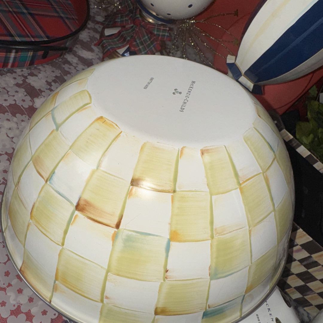 Mackenzie Childs  Parchment Check 9.5”x4”medium Everyday  Bowl Retired