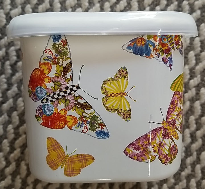 MacKenzie Childs Butterfly Garden Square Enamel Storage Container- New