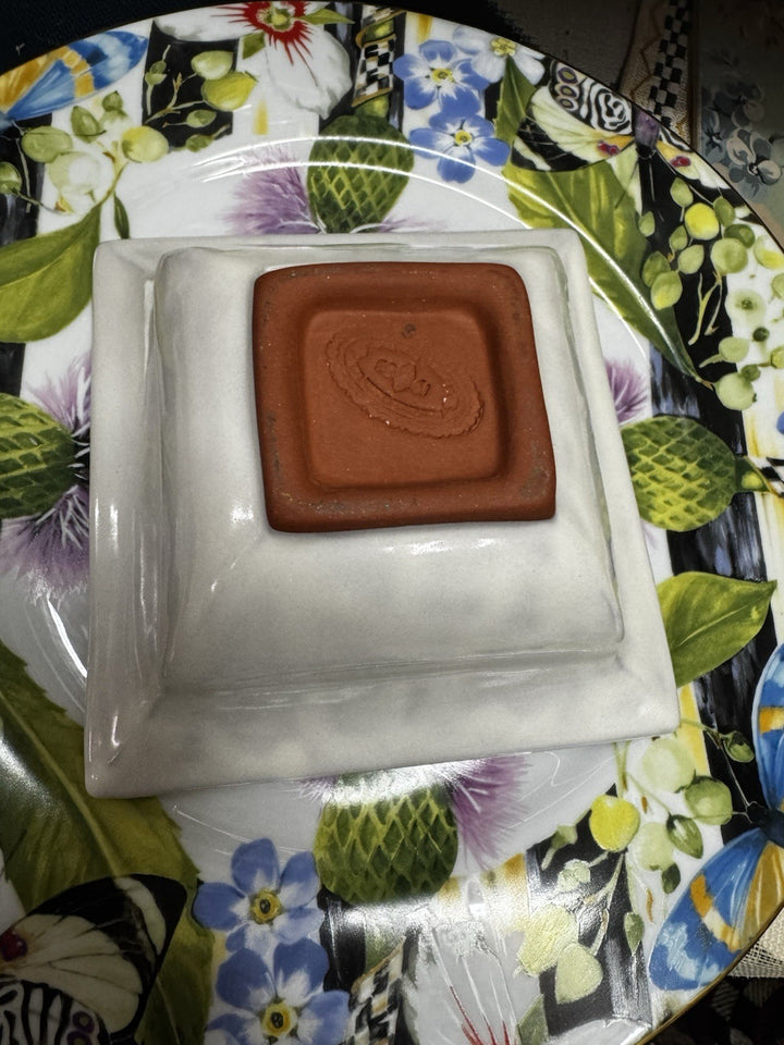 Vintage Mackenzie Childs Ceramic White Squares Bowl Bistro Collection 6"