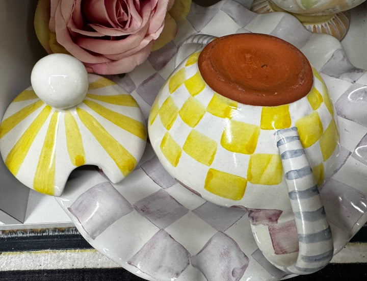 Mackenzie Childs Hand Painted Ceramic Sugar Bowl With Lid- 2001