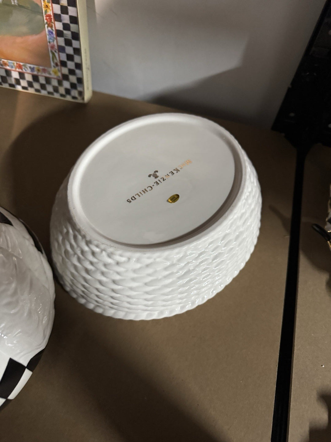 MacKenzie Childs Chicken in a Basket Casserole  Dolomite Ceramic Retired -NIB