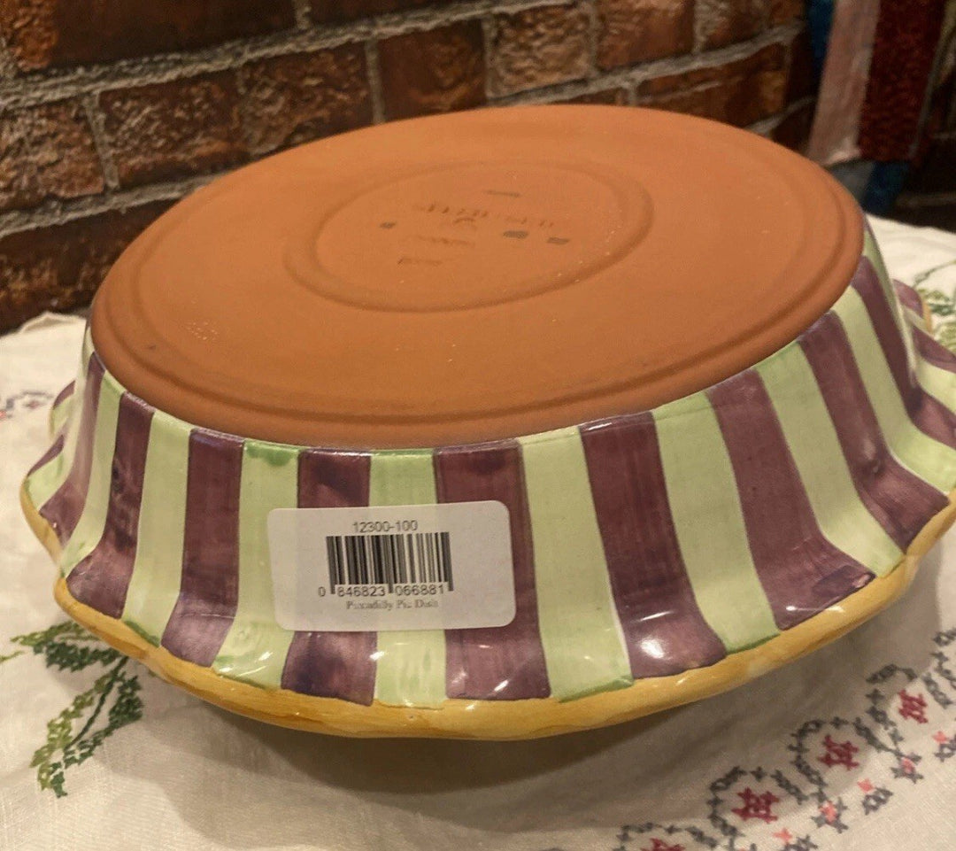 NEW Mackenzie Childs 10" PICCADILLY FLUTED PIE DISH Handmade & Painted Majolica