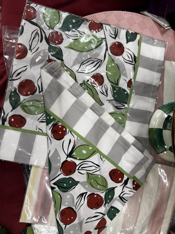 Mackenzie Childs Snow Cherry 100% Cotton Napkin NIP Set Of 2