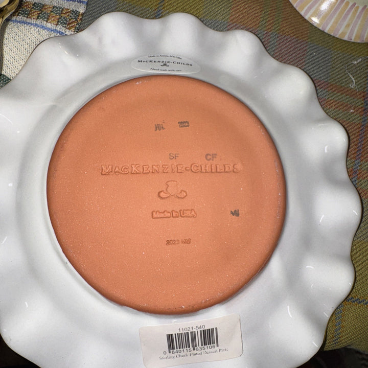 Mackenzie Childs STERLING Check Ceramic 9” Plate Fluted W/Gold Trim- New