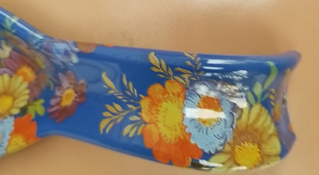 MACKENZIE CHILDS Blue Lapis Flower Market Enamel Spoon Rest NEW