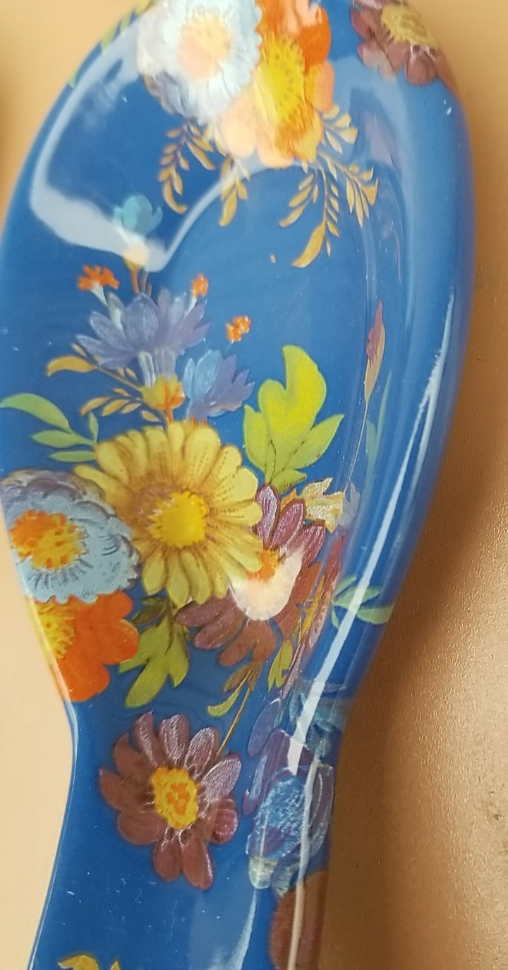 MACKENZIE CHILDS Blue Lapis Flower Market Enamel Spoon Rest NEW