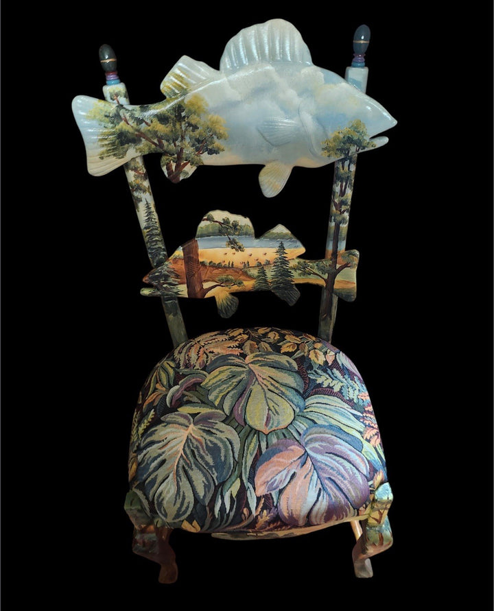 Mackenzie-Childs Hand-Painted FOREST FISH Side Chair 42"