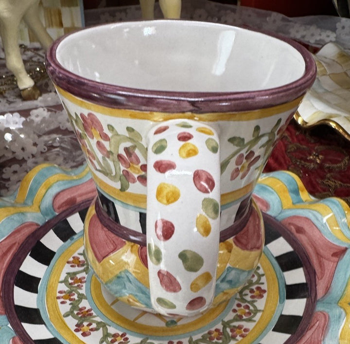 NEW Mackenzie Childs Hitchcock Field TAYLOR MUG Hand-Painted Majolica