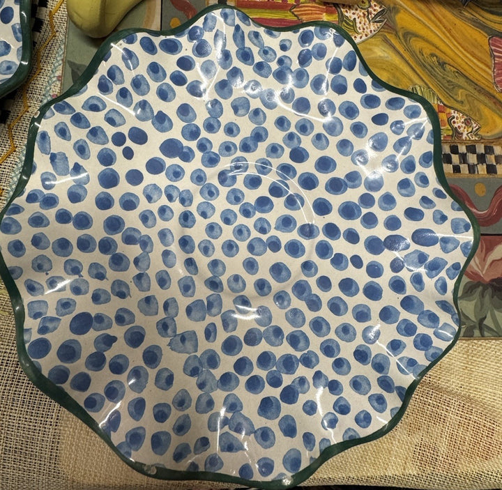 Mackenzie Childs Pen and Pencil Ceramic Fluted 6” Saucer . New