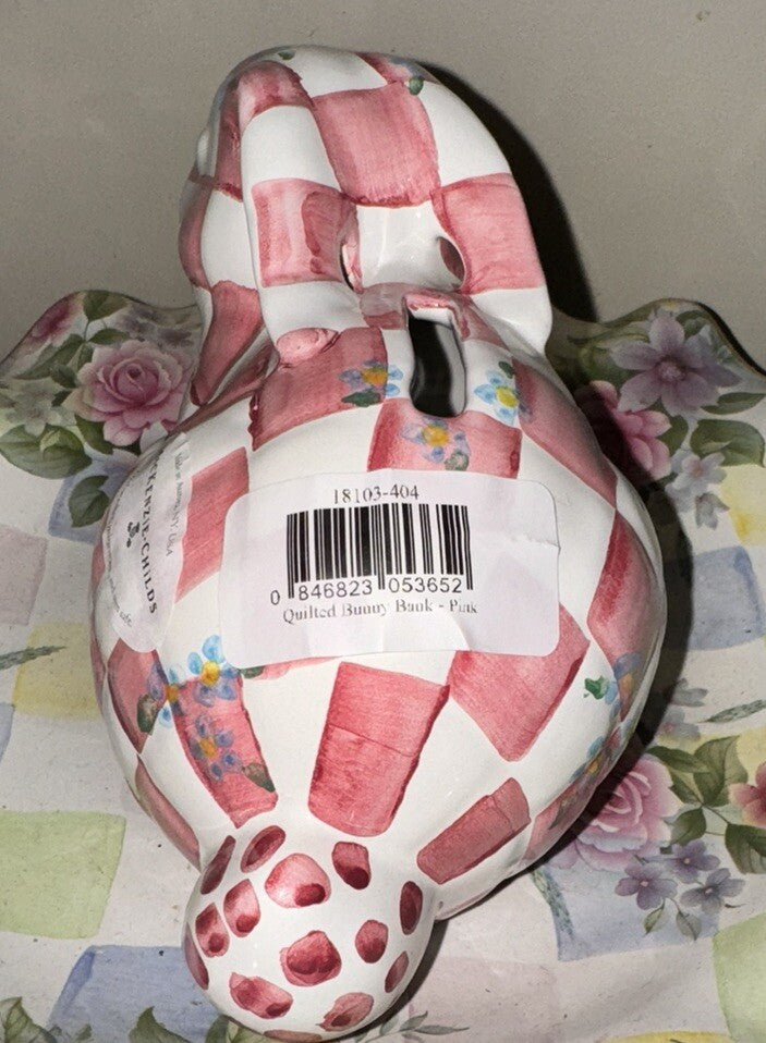 Mackenzie Childs Honeymoon Pink Rose Honeymoon Bunny Bank NEW! RETIRED!!
