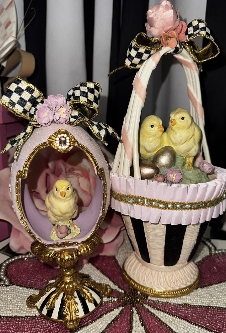 MacKenzie Childs Retired Sweet Shop Pink Chicks Easter Basket- 12” Tall- New