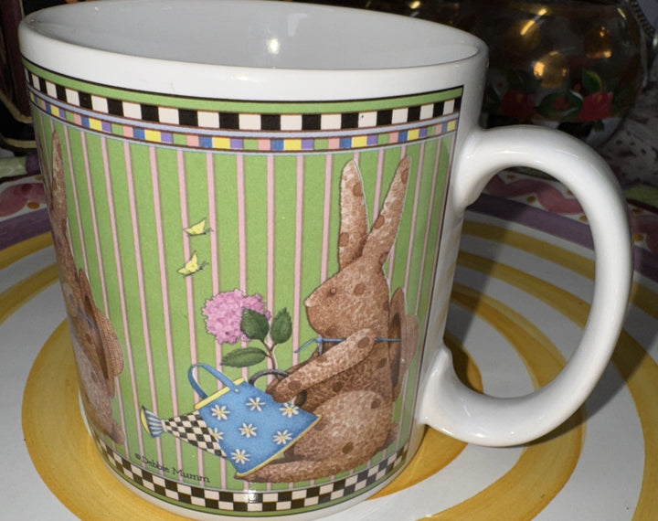 Debbie Mumm Sakura Easter Mug Bunny Easter Watering Can 1998- Checks