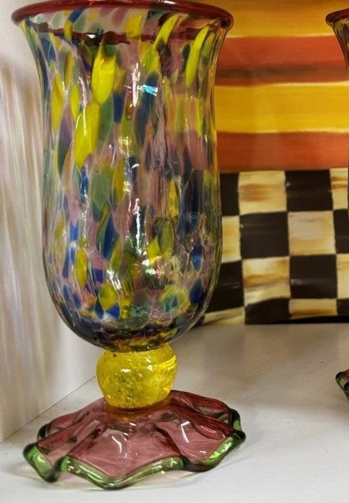 MacKenzie Childs 1 Molten Confetti  Dessert Glass  With Fluted Base 5.5”
