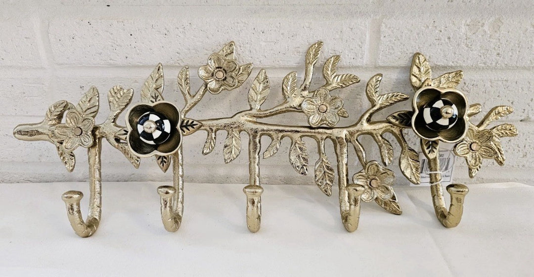 NEW Mackenzie Childs 18" PETAL GOLD FIVE HOOK WALL RACK  Retired