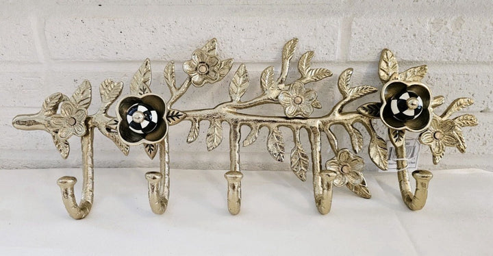 NEW Mackenzie Childs 18" PETAL GOLD FIVE HOOK WALL RACK  Retired