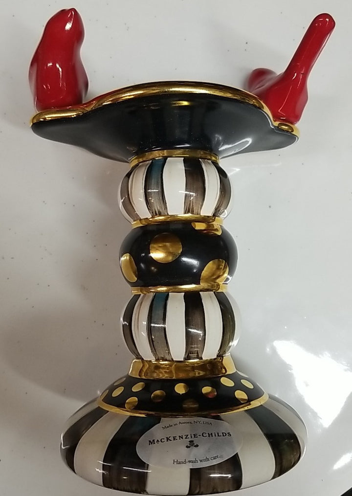 MacKenzie Childs Courtly Stripe Birds  Candlestick -new Ceramic