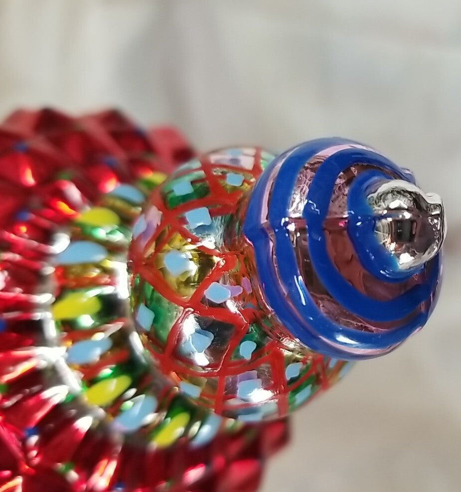 Mackenzie Childs Russian Jewel Courtly Check Red Ornament Glass