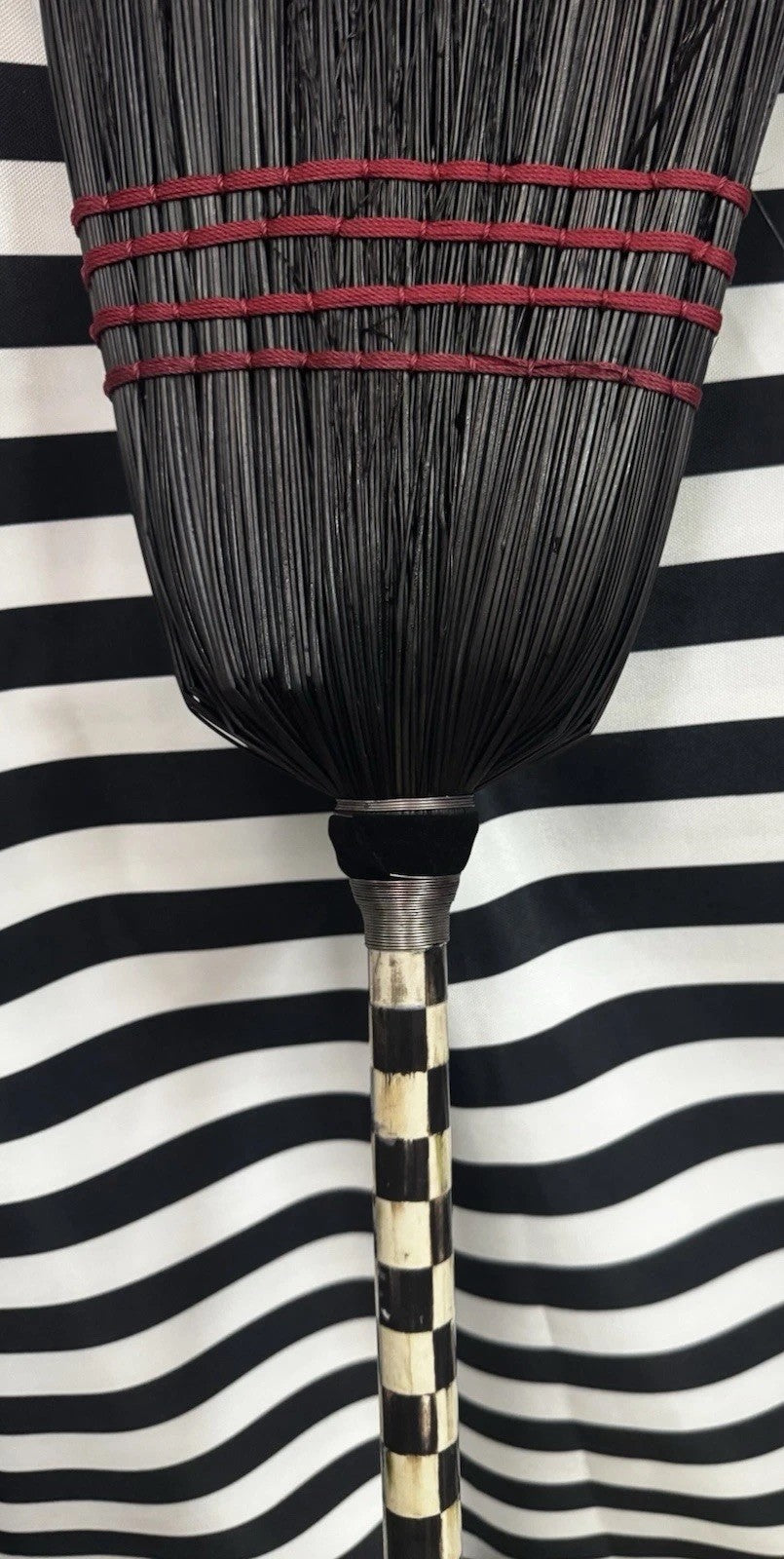 MACKENZIE CHILDS Courtly Check Full Sized Broom “it’s Riding Season” 56” Long