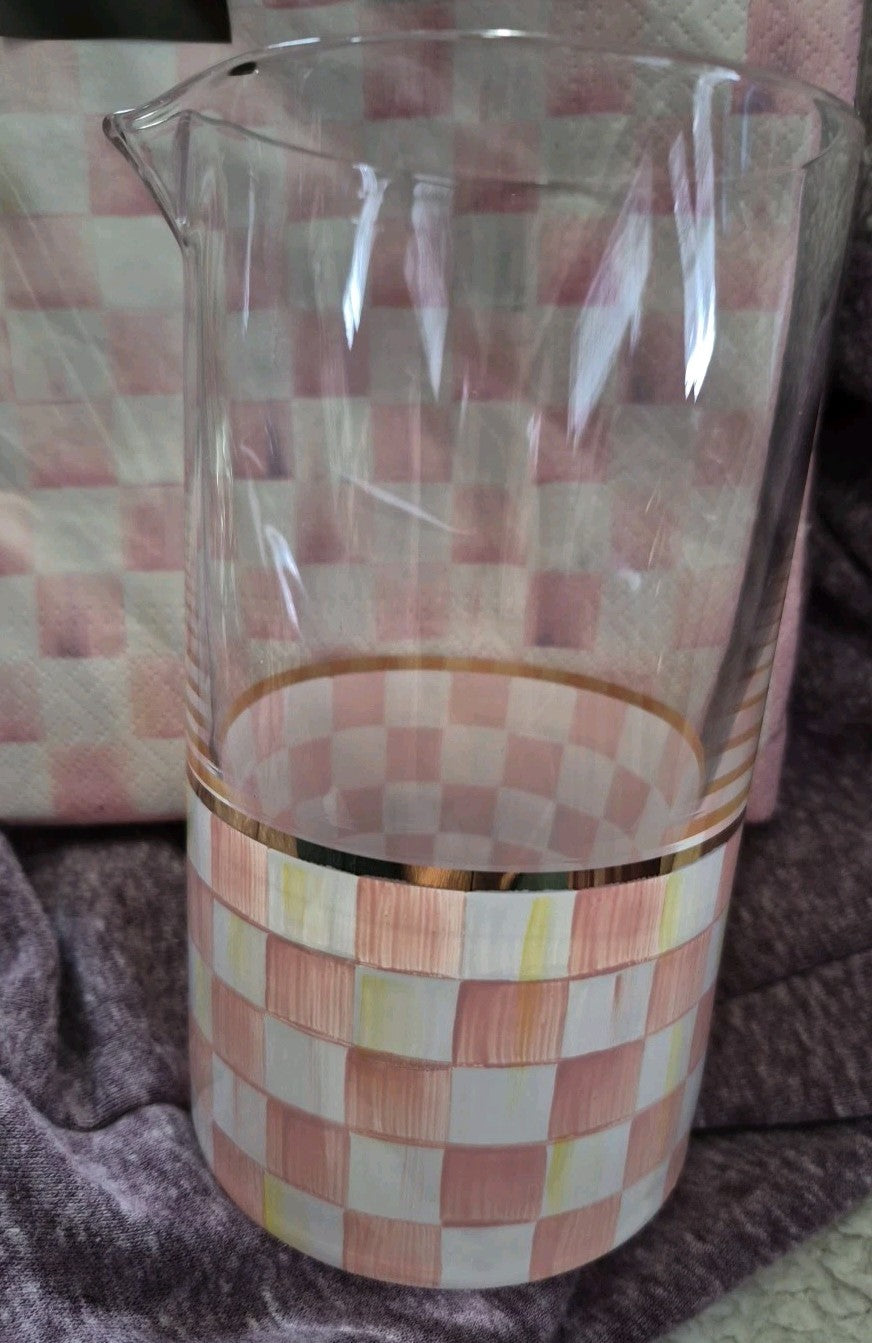 MacKenzie Childs Rosy Check 2.5 Cup Hand Painted Mixing Glass. New!