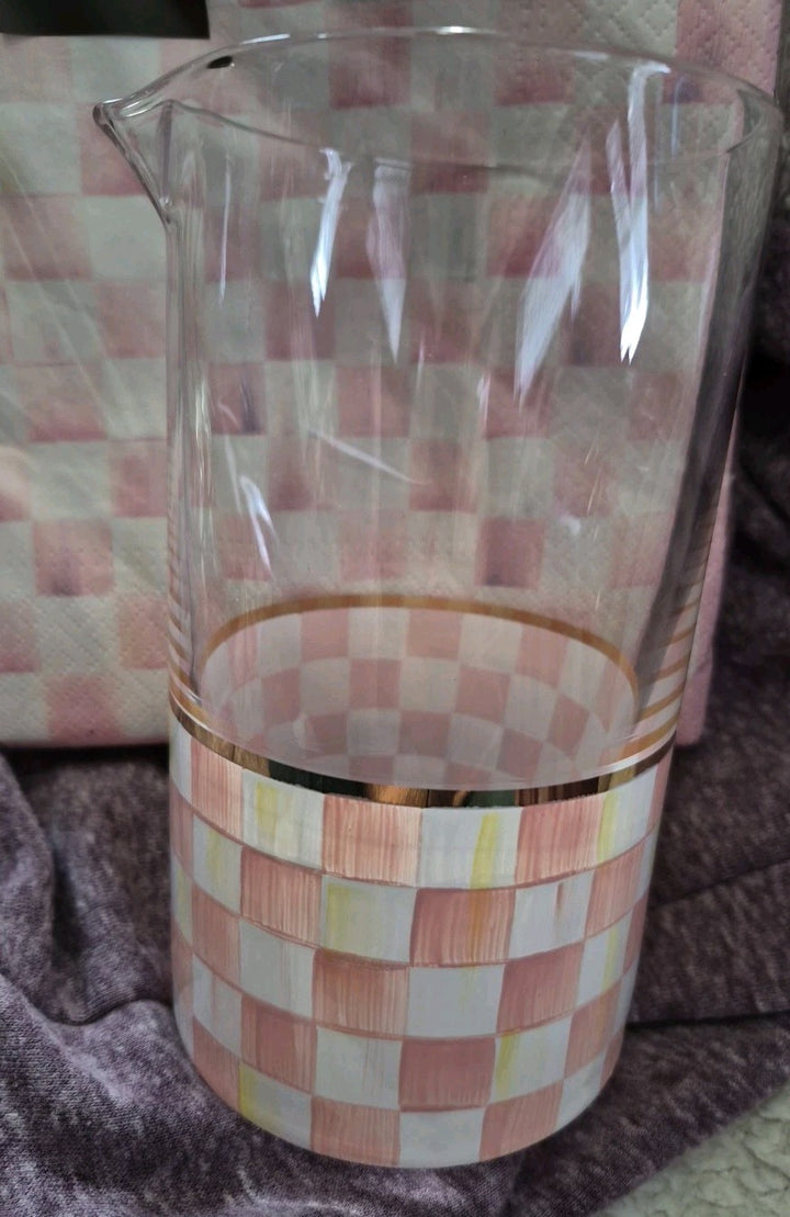 MacKenzie Childs Rosy Check 2.5 Cup Hand Painted Mixing Glass. New!