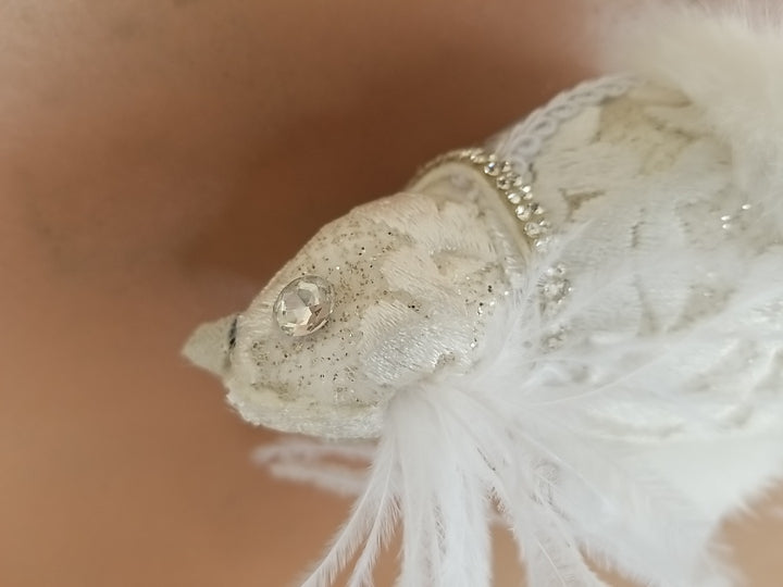 MACKENZIE CHILDS One Crystal Palace Sterling Check Feathered  Bird Clip