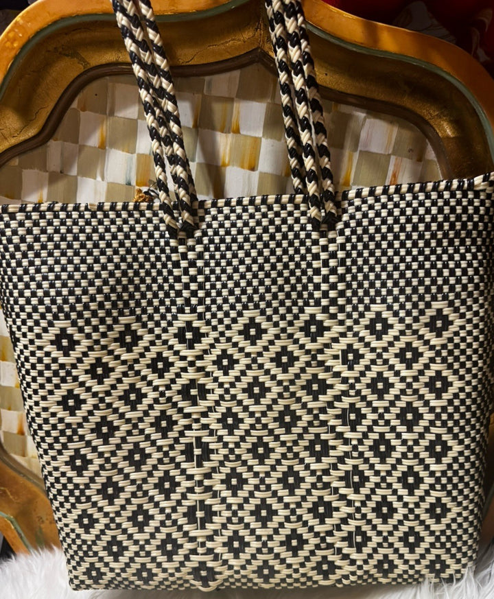 MacKenzie-Childs Courtyard Tote Mackenzie Retired – Black And Beige