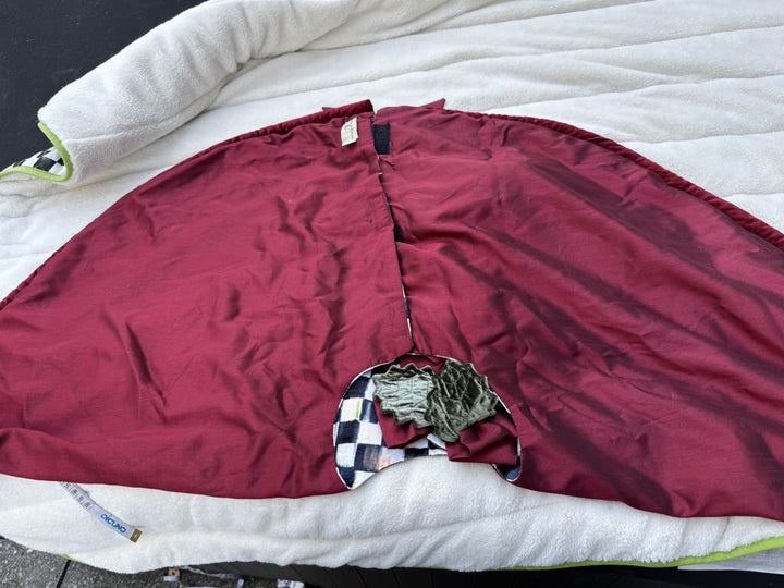 MacKENZIE CHILDS HOLIDAY   VELVET Holly And Beaded Courtly Check TREE SKIRT 46”